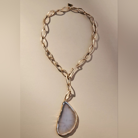 Anthropologie Jewelry - Anthropologie Gold Chain Necklace with Agate Pendant